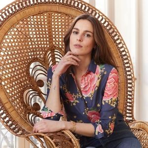 Sezane Taj Blue Floral Button Down Blouse